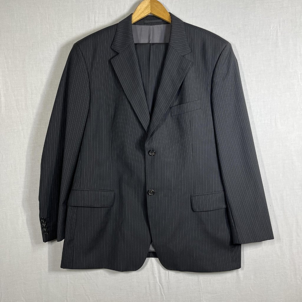 Hugo Boss Suit Mens 46 Long Gray Pinstripe Wool Two Button Jacket Pants 38x32